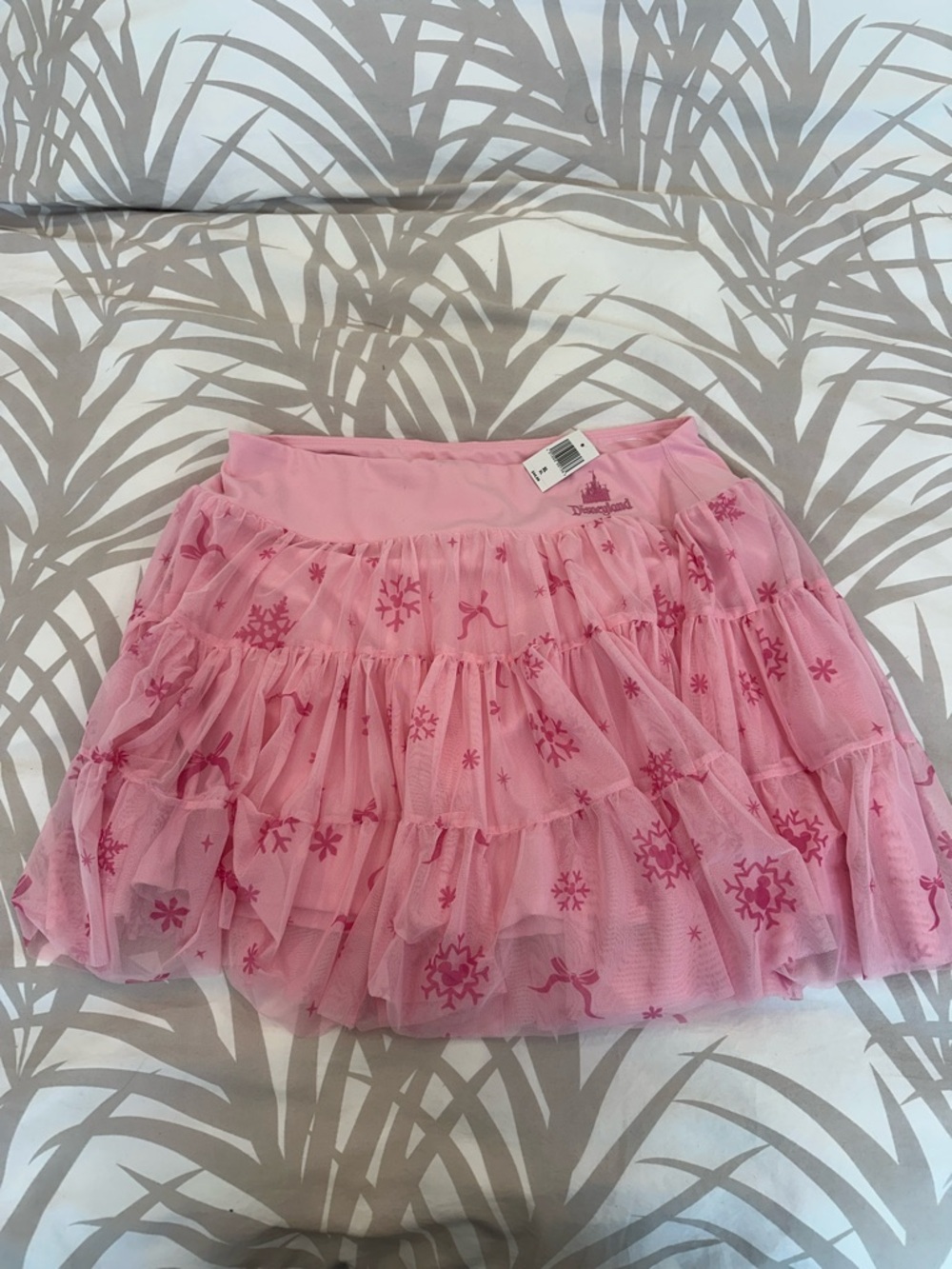 Disney Pink Layered Tulle Skort with Dark Pink bows and Mickey snow flakes